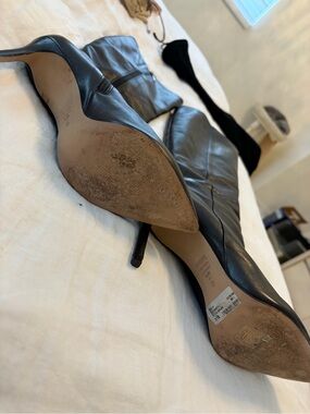 SCHUTZ Black Leather Pointed Knee-High Stiletto Boots